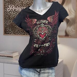 Vintage Y2K Red/Black Rhinestone Baby Tee
